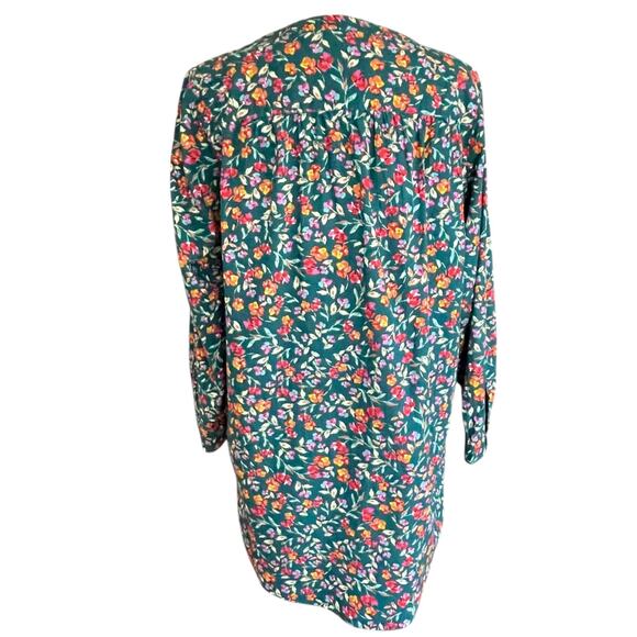 Roaman's Womens Dark Dainty Floral Button Up Tunic Sz 14W Roll Tab Sleeve Pleats - Picture 4 of 10